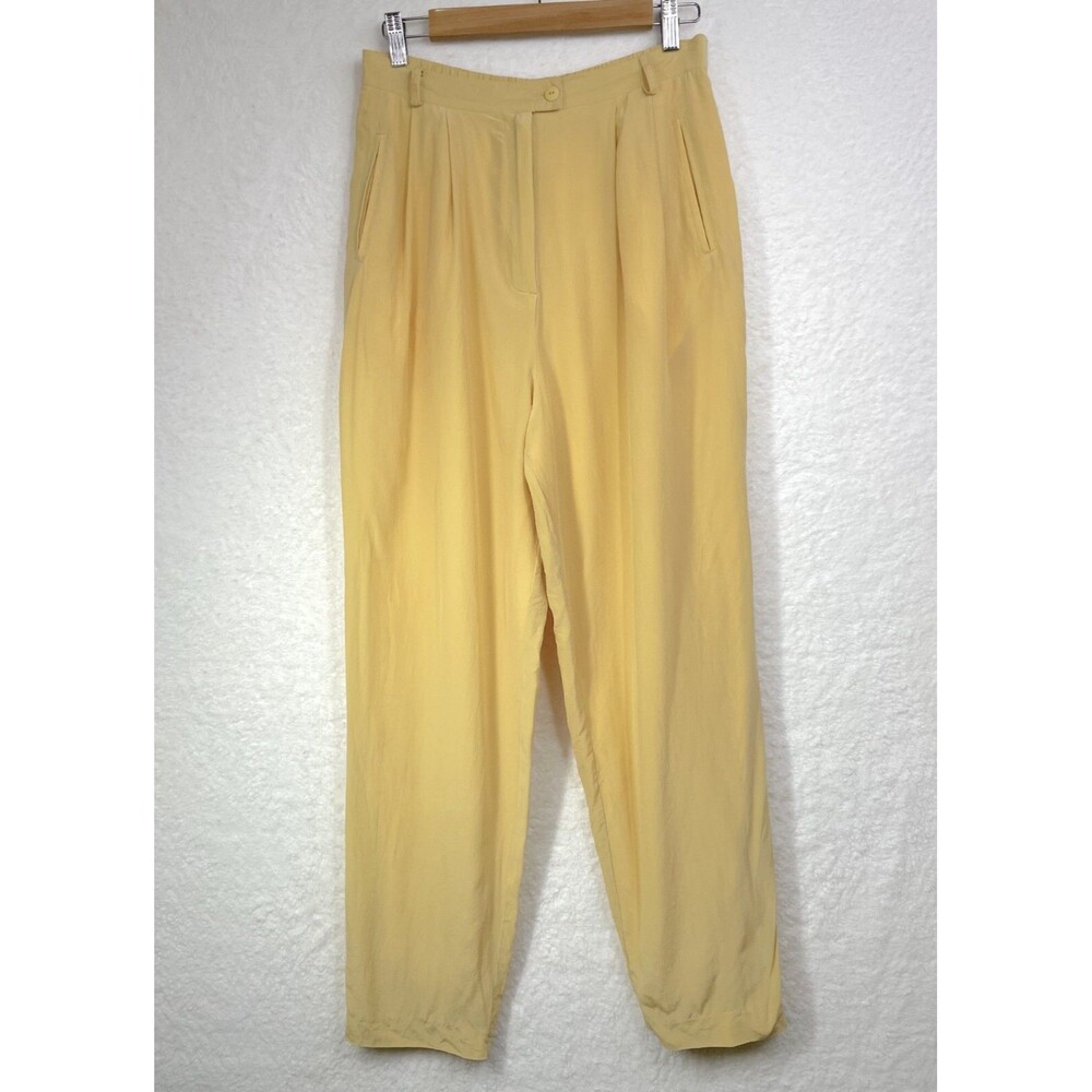 Spring Soft Butter Yellow Silk Pleated High Waisted Pants Womens Pants 26 x 29